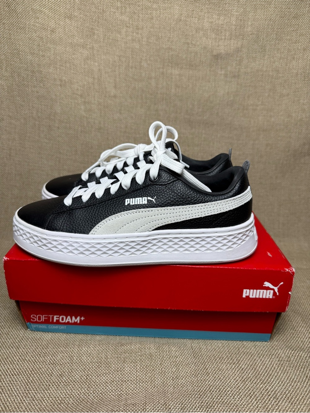 Puma Smash Women's Black and White Platform Sneakers